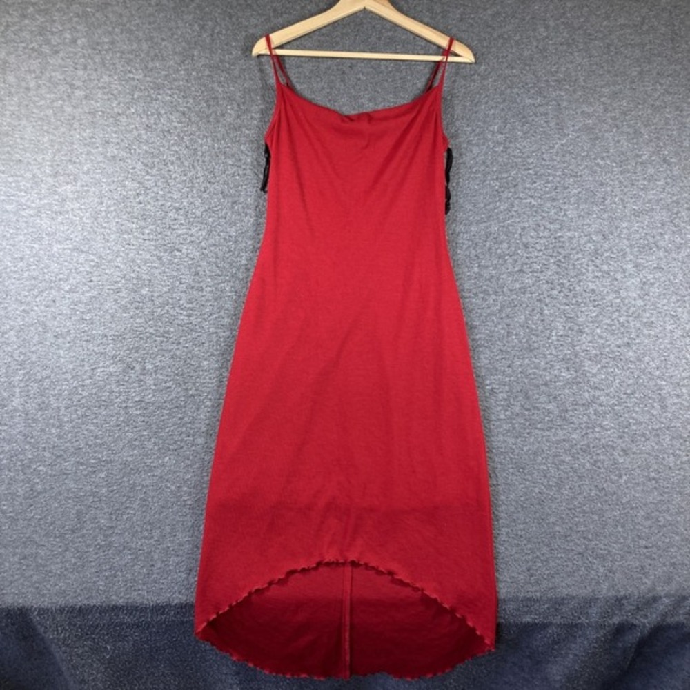 Vintage‎ Evolution Not Revolution Slip Dress Medium Red Spaghetti Strap Hi Lo